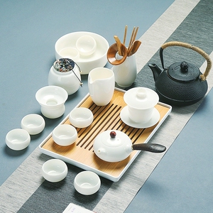 宿舍茶具套装潮汕人白瓷功夫家用茶艺简约茶壶盖碗茶道小茶杯高档