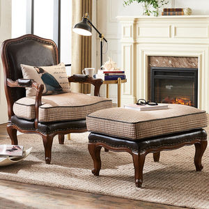 意舍老虎椅美式单人沙发椅北欧单人椅卧室客厅阳台布艺实木休闲椅