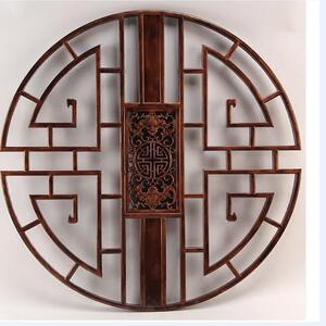 东阳木雕中式仿古实木榆木镂空圆寿形榫卯结构花格通花挂件工艺品