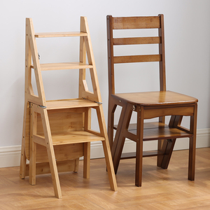 多功能折叠椅家用梯子两用梯椅登高踏板竹室内实木加厚阶梯爬梯凳