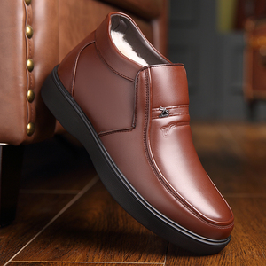 啄木鸟冬季加棉加毛真皮鞋子40岁爸爸带毛加绒加厚男鞋50中年老爸