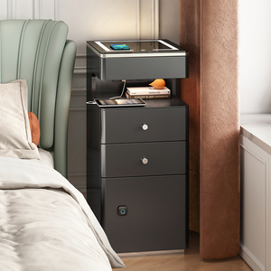 意式黑色智能床头柜一体灯25cm35宽小卧室天猫精灵高款带锁45公分