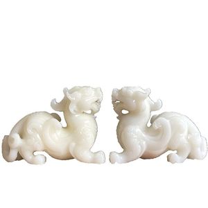 天然玉石貔貅摆件动物一对大号客厅装饰品家居店铺白玉雕刻新中式