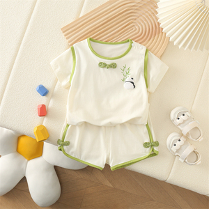 0一1岁婴儿套装新中式夏季两件套夏装纯棉百天宝宝国风分体衣服薄