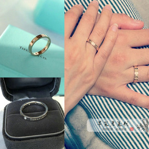 tiffany/蒂芙尼戒指经典三钻18k玫瑰金镶钻对戒男女情侣婚戒指环