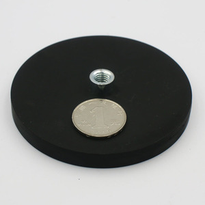 包胶磁铁 强磁 圆形 黑色高强力吸铁石磁钢 钕磁石吸盘直径88毫米