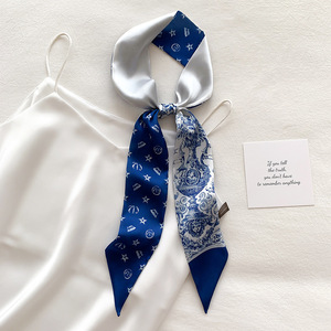 克莱因蓝发带 优雅蓝色发带丝巾小长条女职业装饰西装领带巾多功