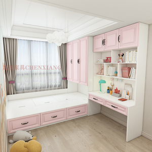 新品型榻榻米2衣柜一体儿童房连书桌书e架.卧1.床米1次5z组合多功