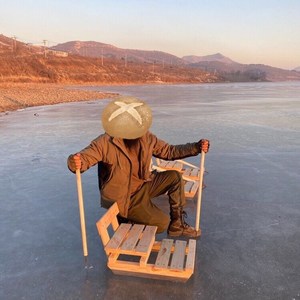 单腿驴冰车 户外 滑冰车爬犁儿童双人小孩雪橇成人滑雪车实木木质