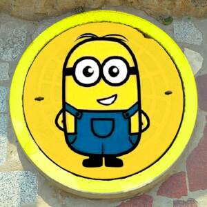 井盖涂鸦卡通图案儿童画画镂空模板圆形窨球消防 diy手绘小区彩绘