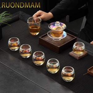 RUONDMAM炫彩水晶玻璃茶具套装家用加厚泡茶盖碗茶杯套装礼盒装