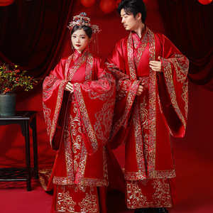 新娘新郎秀禾服结婚汉服中式婚纱凤冠霞帔男女情侣中国风古风嫁衣