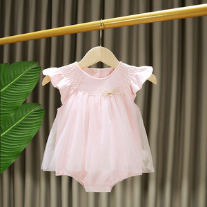新生儿衣a服满月百日拍照哈屁夏装衣气宝宝三角包裙哈洋婴儿连体