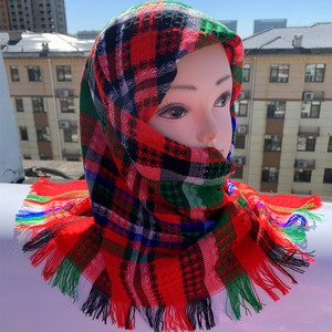 方巾头巾棉格蜂巢保暖四方围巾老人方巾奶奶婆婆包头巾新款方围巾