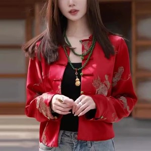 2024年春季新款新中式国风女装高级感超好看唐装红色缎面刺绣外套