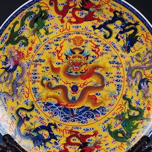 陶瓷龙盘九龙图景德镇挂盘装饰盘摆件中式客厅酒柜玄关饰品工艺品