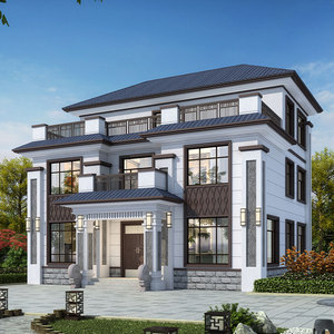 村小宅 别墅设计图纸13x12新中式二层半2106118农村自建房设计图