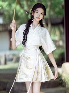 古装套装女中国风马面裙短款日常通勤新中式汉服改良版连衣裙夏季