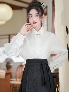 新中式气质立领衬衫配马面裙的衬衣白色长袖改良汉服女款上衣秋季