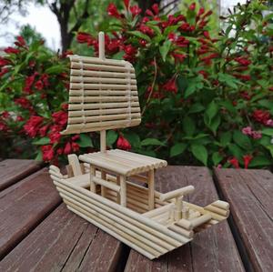 一次性筷子小船工艺品竹签纯手工制作diy帆船摆件特色学生作业
