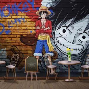海贼王动漫壁纸男孩卧室背景墙壁布网吧餐厅剧本杀墙布3d定制壁画