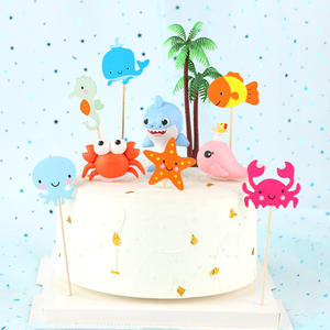 生日蛋糕装饰海洋动物软陶摆件八爪鱼小丑鱼鲸鱼装扮派对甜品台