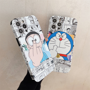 卡通竖中指叮当猫大雄适用苹果13手机壳iphone12/11promax个性xr全包