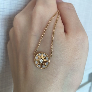 dior迪奥罗盘项链18k玫瑰金黄金幸运八芒星带钻白贝母手链锁骨链