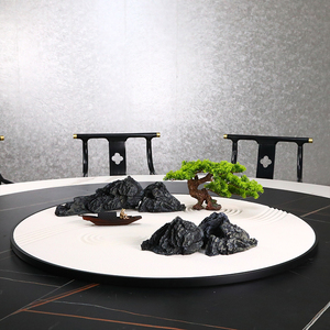 酒店圆桌转盘中间摆件餐桌中心摆花圆形装饰微景观枯山水沙盘摆台