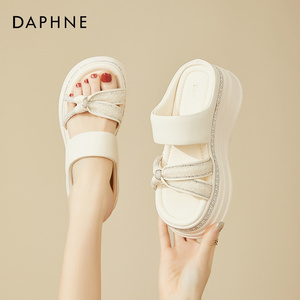 达芙妮坡跟拖鞋女士外穿2024新款配裙子白色松糕鞋夏季厚底凉拖鞋