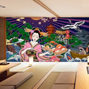 日式墙纸日本风格歌姬艺术墙面装饰壁纸料理寿司日料店居酒屋壁画