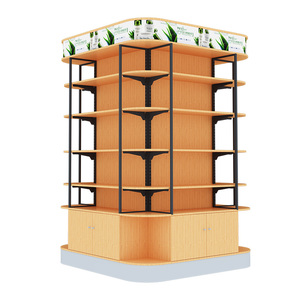 新款钢木货架超o市包柱围柱架零食酒品饮料展示架柱围货柜货