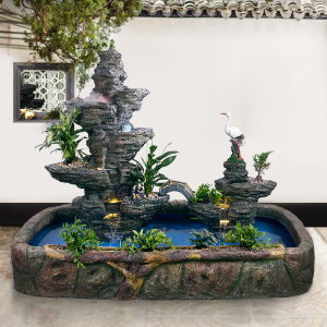 大型假山流水喷泉庭院花园别墅水系景观院内鱼池室内软装家居摆件