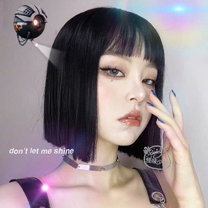 一刀切短发假发女朋克风一刀齐帅气bobo头气质修圆脸空气刘海发套