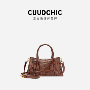 女神节礼物CUUDCHIC2024新款小众设计轻奢深棕鳄鱼纹杀手包手提包