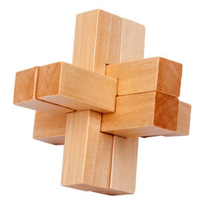 休闲成人木制益智玩具原木本色鲁班锁十字六通解锁孔明锁组合yj