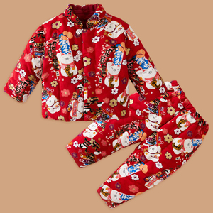 儿童手工纯棉花棉袄棉裤套装男女宝宝新年装春节喜庆拜年服