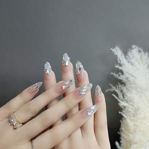 奢华闪钻穿戴甲~欧美优雅尖头满钻2022年春夏季美甲假指甲贴片