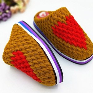 高档学线拖鞋工色小冰o条线钩拖鞋中粗毛线粗钩手纯勾棉鞋居家ins