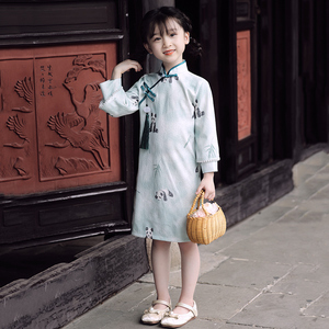 女童旗袍秋冬季长袖连衣裙中国风新款儿童唐装复古汉服宝宝公主裙