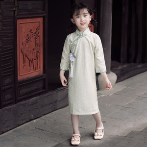 女童旗袍新款秋冬季长袖连衣裙中国风儿童复古中式唐装古筝演出服