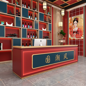 中式国潮风火锅店吧台收银台酒店餐饮饭店茶楼前台接待台复古实木