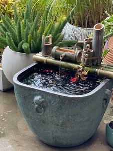 古法养鱼水循环鱼缸造景水缸摆件流水阳台庭院水景户外花园睡莲