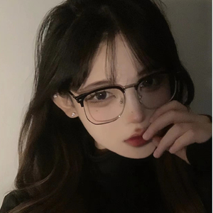 韩版潮斯文败类半框眼镜女近视可配度数复古圆脸素颜眼镜框男大脸