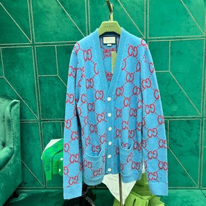 代购gucci/古驰 21秋季新款双g提花羊毛混纺针织开衫毛衣外套男女