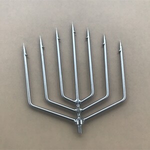 不锈钢7齿圆尖排叉鱼叉头 8mm螺口v形渔插有倒刺垂钓平叉不带杆子