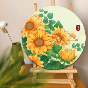 向日葵郁金香荷花圆形数字油画diy填充色花卉系列手绘丙烯装饰画