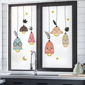 厨房玻璃贴纸静电窗贴膜透光不透人窗户贴画磨砂窗膜卡通防隐私膜