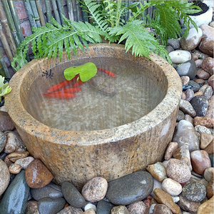 旧石盆老石磨盆石槽原石水盆阳台鱼缸室外流水复古家用石头洗手池