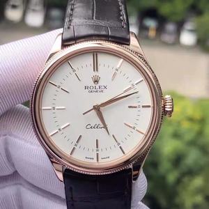 二手正品劳力士切利尼系列皮带手表玫瑰金自动机械男表50505腕表